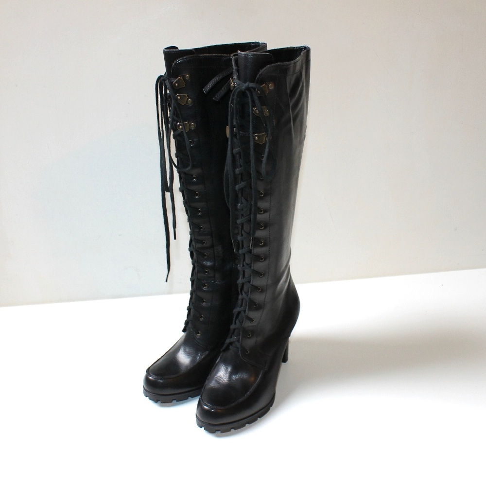 Ralph Lauren Lace Up Leather High Heel Boots NWOT